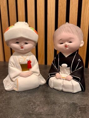 Hakata Doll, Bride and Groom, Unglazed Pottery, Japan, Vintage Figurine